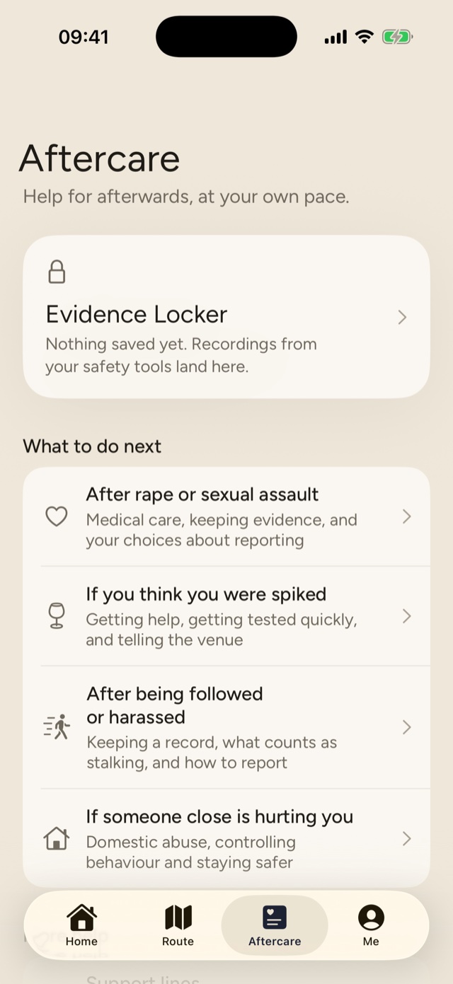 Aftercare: the Evidence Locker and guides for what to do next.