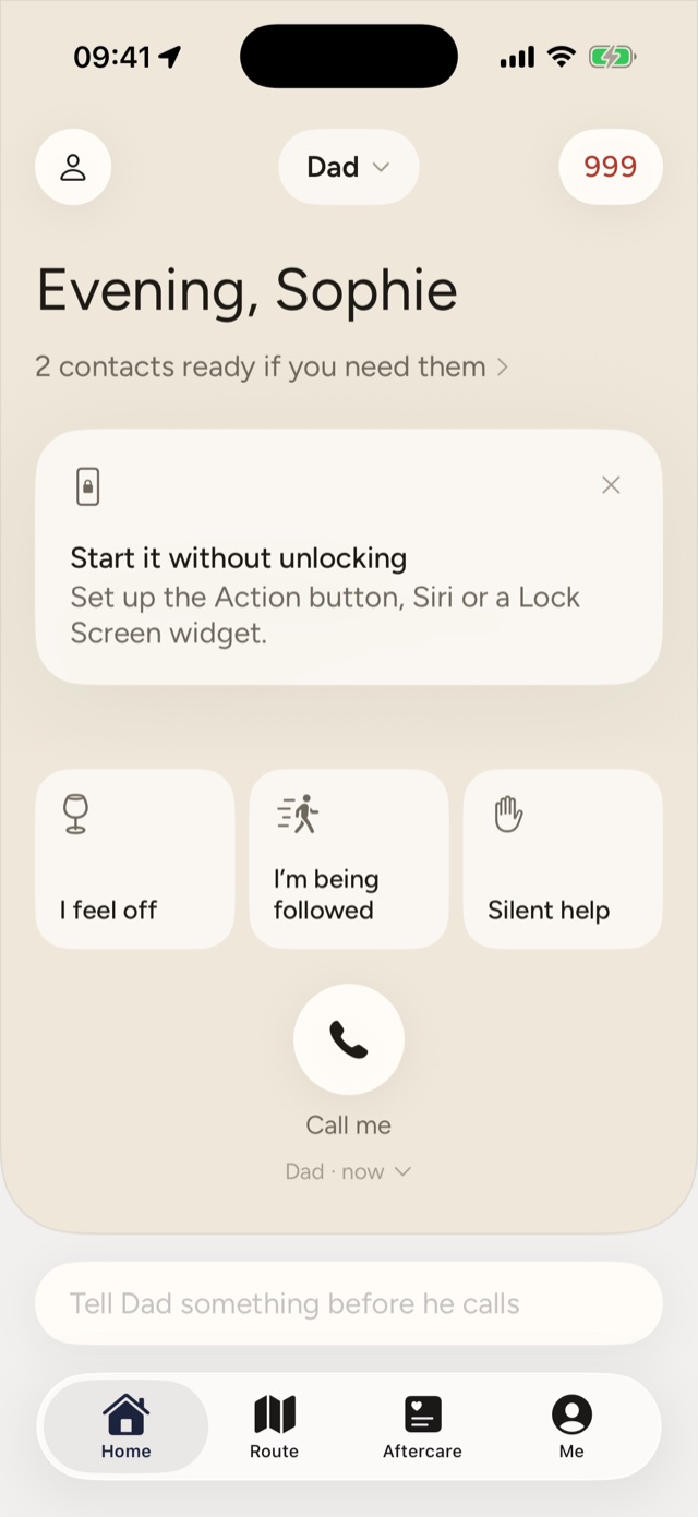 Home: Call me, I feel off, I'm being followed and Silent help.